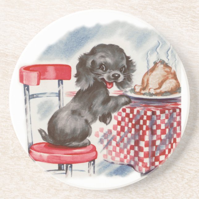 puppy at table drink coaster (Front)
