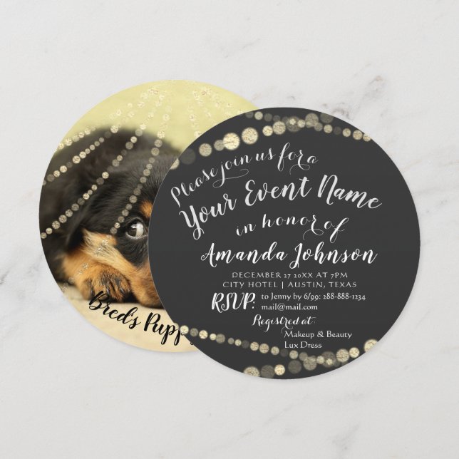 Puppy Baby Dog shower New Pet Photo Gray Gold Invitation (Front/Back)