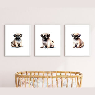 Puppy Bedroom Decor, Pug Dog Print, Wall Art Sets