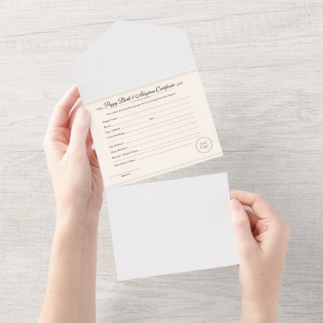 Puppy Birth & Adoption Certificate – All In One Invitation (Tearaway)