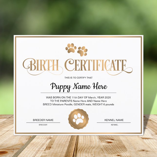 Puppy Birth Certificate Paw Print (Creator Uploaded)