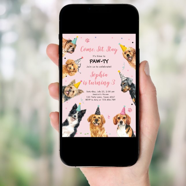 Puppy Birthday Invitation Dog Party Pawty Girl (Front Digital)