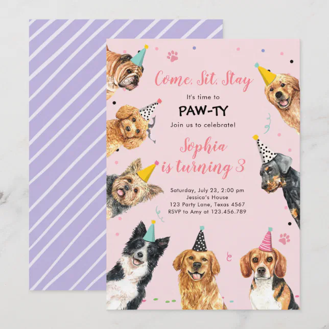 Puppy Birthday Invitation Dog Party Pawty Girl | Zazzle