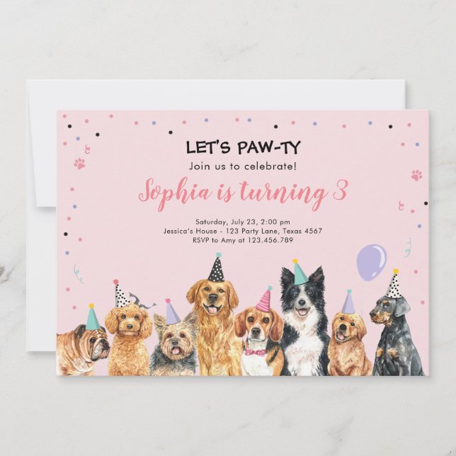 Puppy Birthday Invitation Dog Party Pawty Girl (Front)