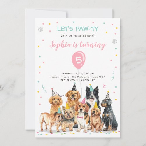 Puppy Birthday Invitation Dog Party Pawty Girl