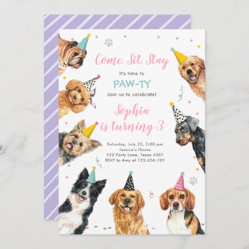 Puppy Birthday Invitation Dog Party Pawty Girl