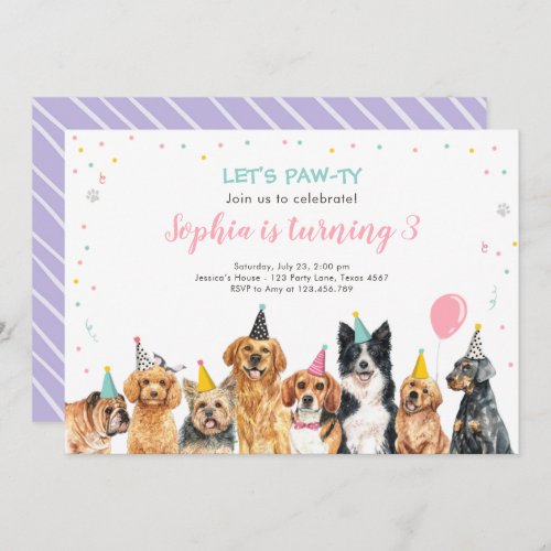 Puppy Birthday Invitation Dog Party Pawty Girl