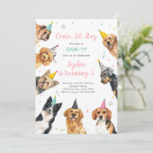 Puppy Birthday Invitation Dog Party Pawty Girl (Standing Front)