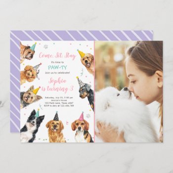 Puppy Birthday Invitation Dog Party Pawty Girl by Anietillustration at Zazzle