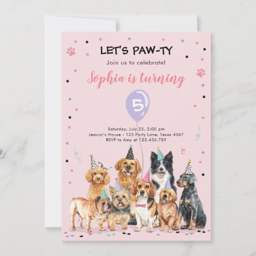 Puppy Birthday Invitation Dog Party Pawty Girl