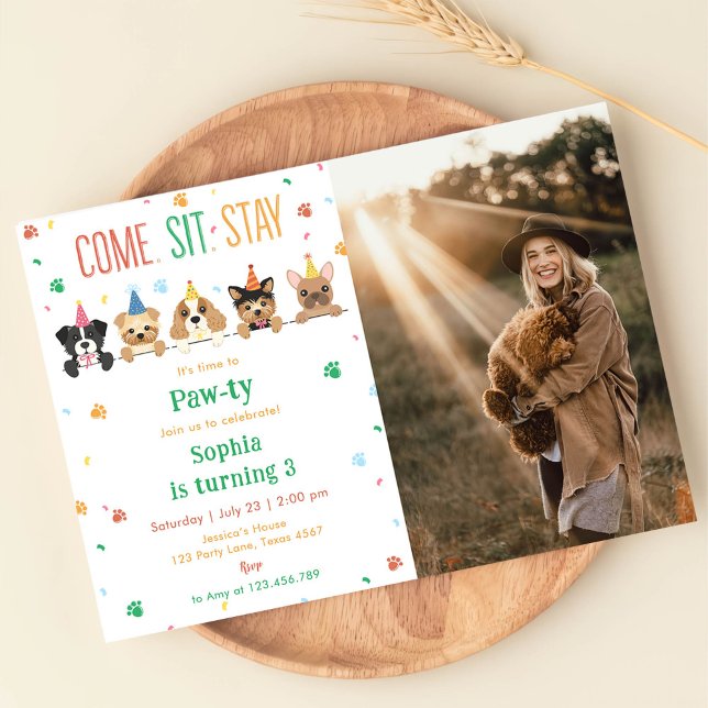 Puppy Birthday Invitation Dog Party Pawty Photo (Creator Uploaded)