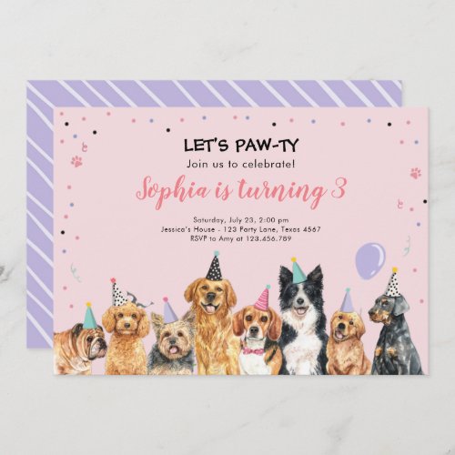 Puppy Birthday Invitation Dog Party Pawty Pink