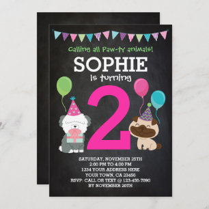 Puppy Birthday Invitation for girls, chalkboard