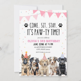 PUPPY BIRTHDAY INVITATION  GIRL LET'S PAWTY INVITE