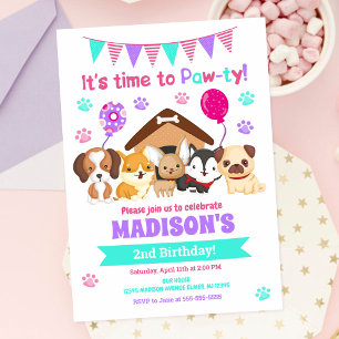 Puppy Birthday Invitation / Girl Paw-ty