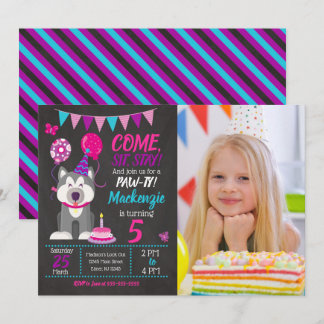 Puppy Birthday Invitation Girl Paw-ty Husky