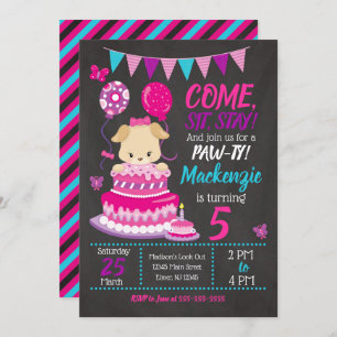 Puppy Birthday Invitation Girl Paw-ty Party