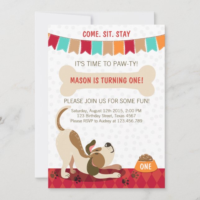Puppy Birthday Invitation Paw-ty Puppy Party (Front)
