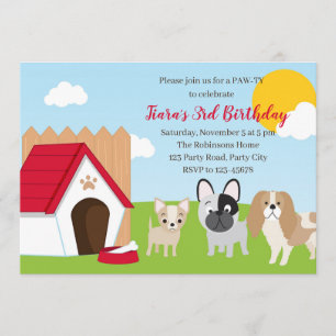 Puppy Birthday Invitation Personalized Dog Invites