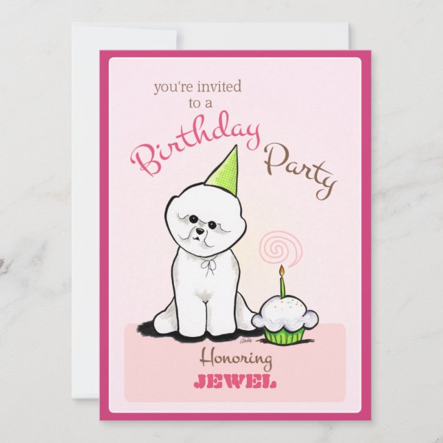 Puppy Birthday Party Bichon Girl Off-Leash Art™ Invitation (Front)