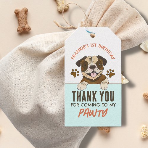 Puppy Birthday Party Bull Dog Thank You Gift Tags