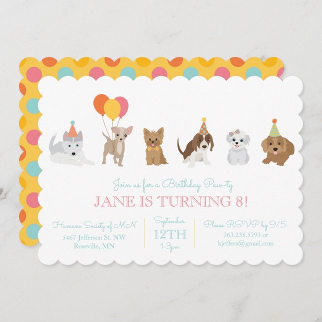 Puppy Birthday Party Invitation (Front/Back)