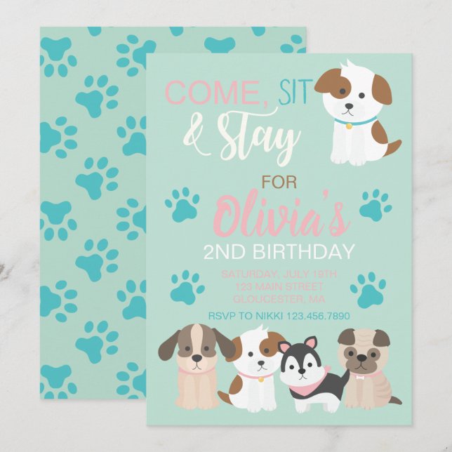 Puppy birthday party invitation (Front/Back)