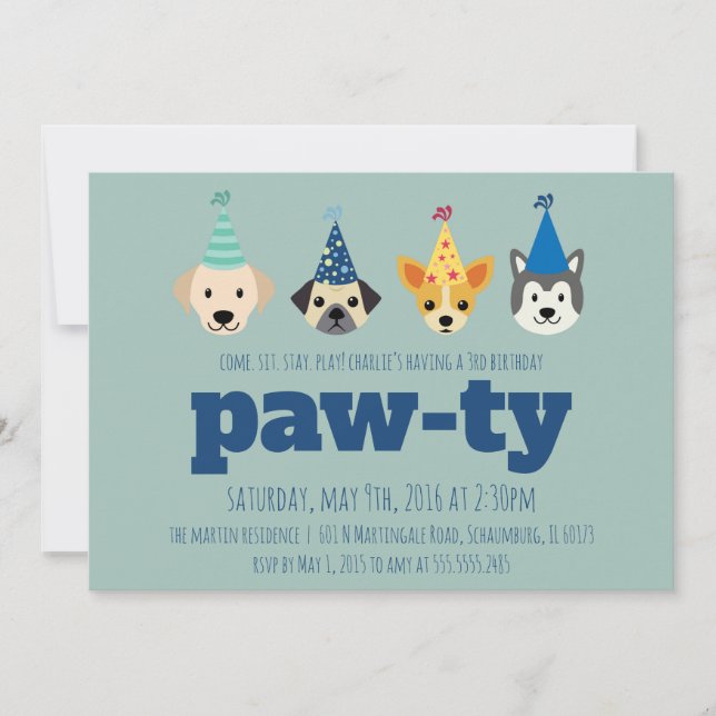 Puppy Birthday Party Invitation, Dog Party Invite (Front)