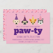 Puppy Birthday Party Invitation, Girls Dog Invite (Front/Back)