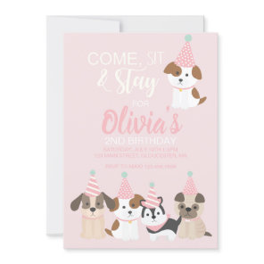 Puppy birthday party invitation Pink