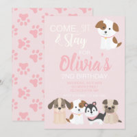 Puppy birthday party invitation Pink