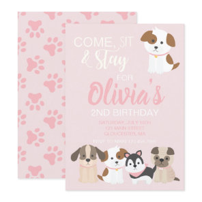 Puppy birthday party invitation Pink