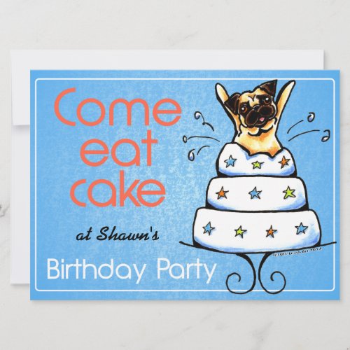 Puppy Birthday Party Pug Cake Boy Off_Leash Artâ Invitation