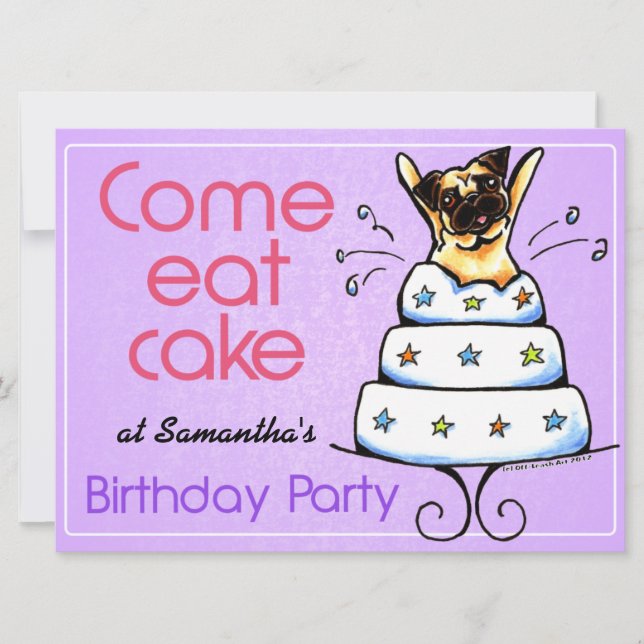 Puppy Birthday Party Pug Cake Girl Off-Leash Art™ Invitation (Front)