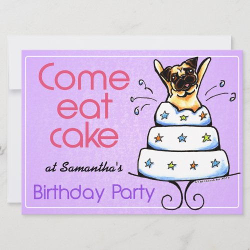 Puppy Birthday Party Pug Cake Girl Off_Leash Art Invitation