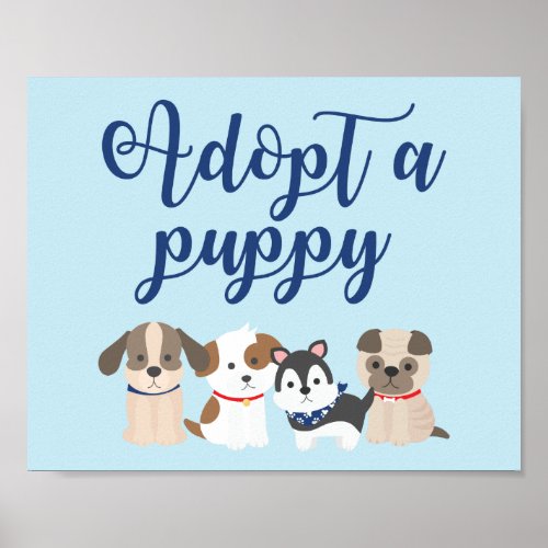Puppy Birthday Party Sign Adopt a Puppy Blue