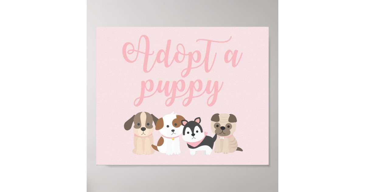 Puppy Birthday Party Sign Adopt a Puppy Pink | Zazzle