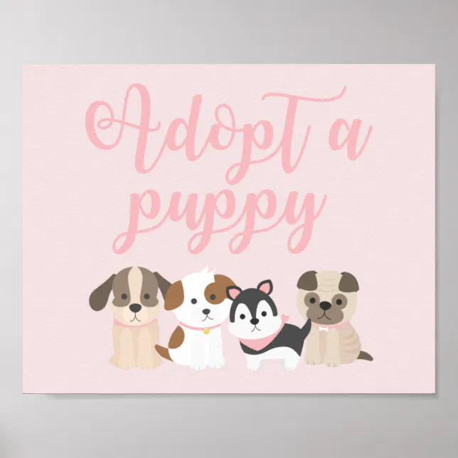 Puppy Birthday Party Sign Adopt a Puppy Pink | Zazzle