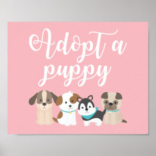 Puppy Birthday Party Sign Adopt a Puppy Pink