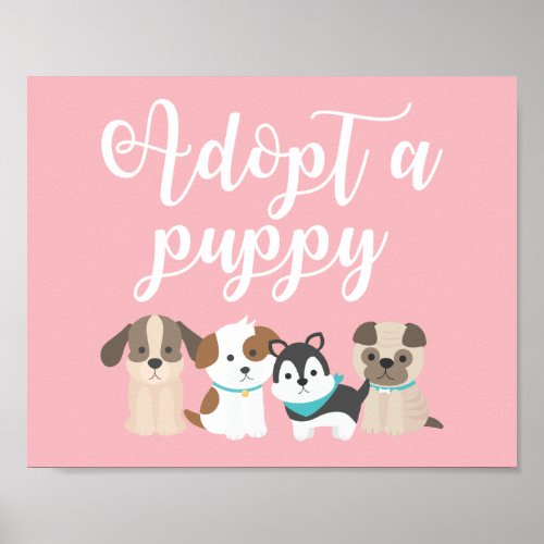 Puppy Birthday Party Sign Adopt a Puppy Pink