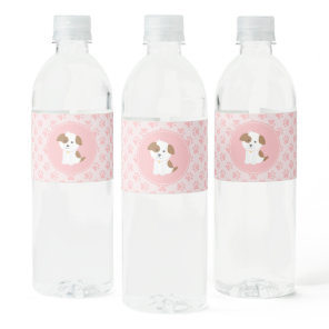 puppy birthday party water bottle labels pink