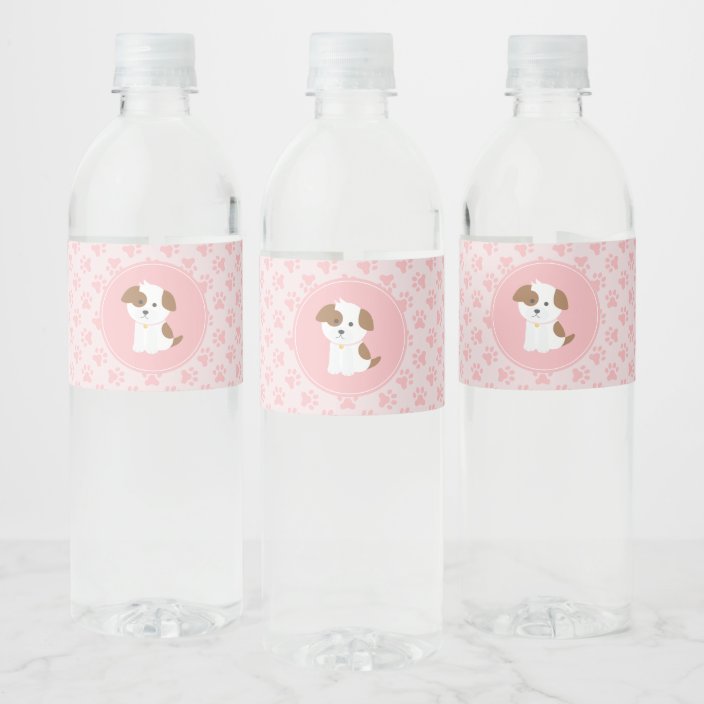 puppy birthday party water bottle labels pink | Zazzle.com