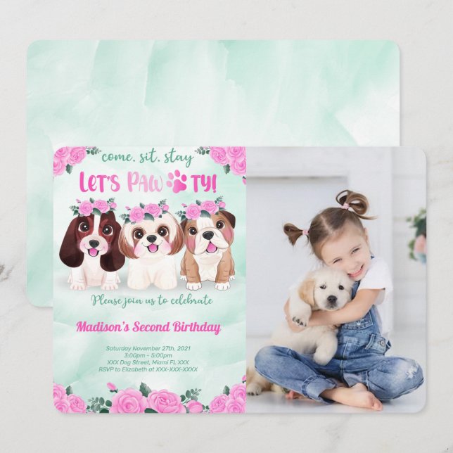 Puppy Birthday Photo Invitation (Front/Back)