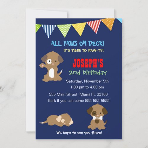 Puppy Birthday Photo Invitation Girl Pink