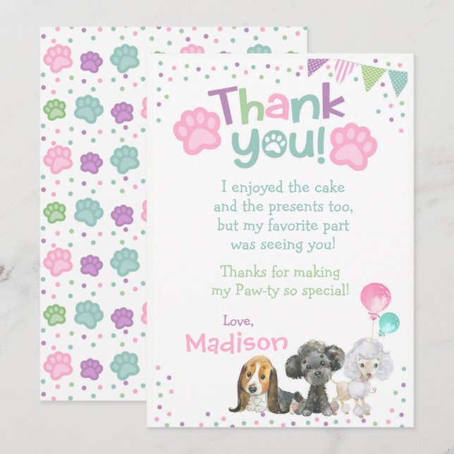 Puppy Birthday Thank You Cards (Front/Back)