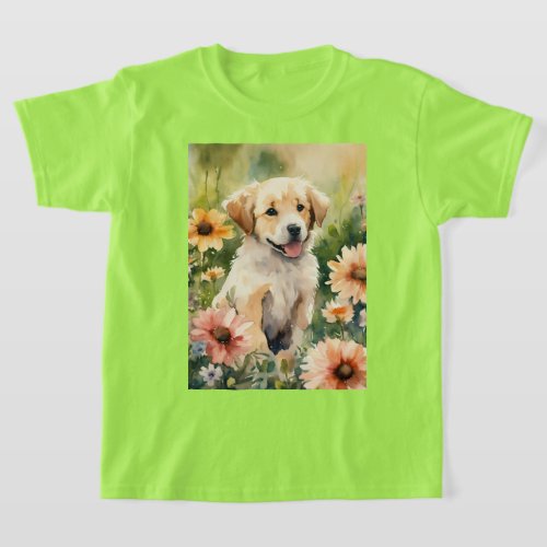 Puppy Blossom A Floral Canine Delight T_Shirt