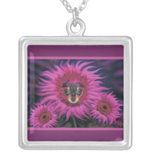 "PUPPY~BLOSSOMS" SILVER PLATED NECKLACE