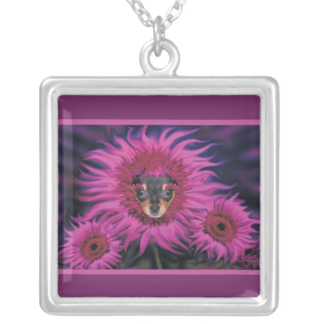 "PUPPY~BLOSSOMS" SILVER PLATED NECKLACE (Front)