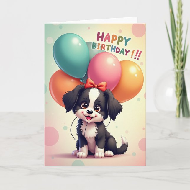 Puppy Bow Birthday Card (Front)