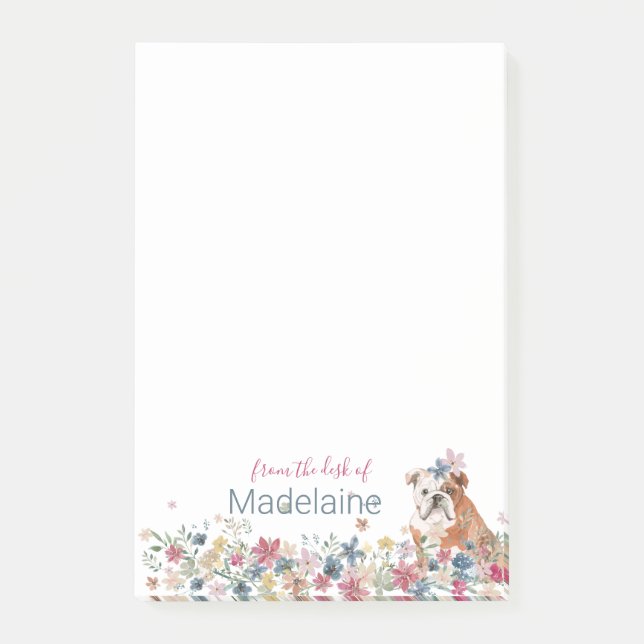 Puppy  Bull Dog Floral Personal Notes (Front)
